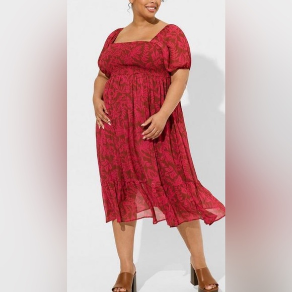 TORRID Tea Length Smocked Bodice A-Line Dress SIZE 2 XXL 18-20 NWT MAGENTA - Picture 5 of 5